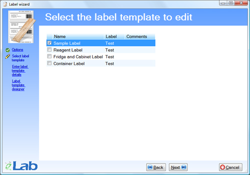 Label wizard - Select label template